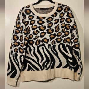 Vero Moda Animal Print Sweater Leopard & Zebra Pattern Knit Crewneck Large